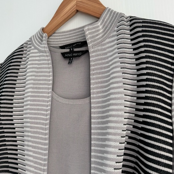 Ming Wang Black and Gray Striped cardigan Sweater w/ matching shell/tank size S - Picture 5 of 13